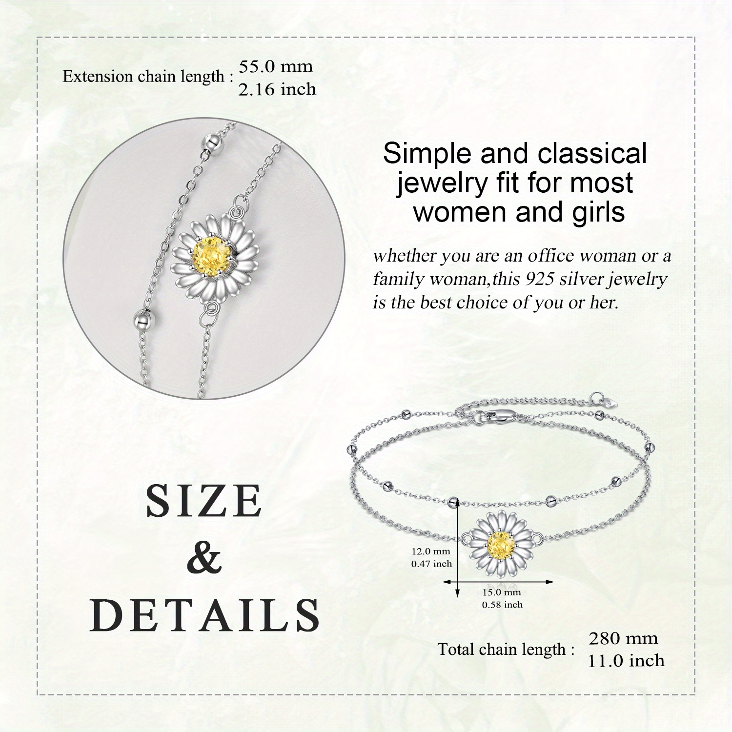 Sterling Silver Daisy Anklets Layered Chain Bracelets